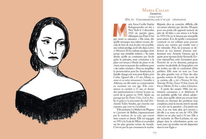 Extrait de "Mère Lachaise" de Camille Paix aux éditions Cambourakis - portrait de Maria Callas
