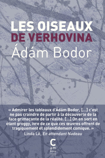 Couverture de "Les Oiseaux de Verhovina" d'Ádám Bodor, traduit par Sophie Aude aux éditions Cambourakis.